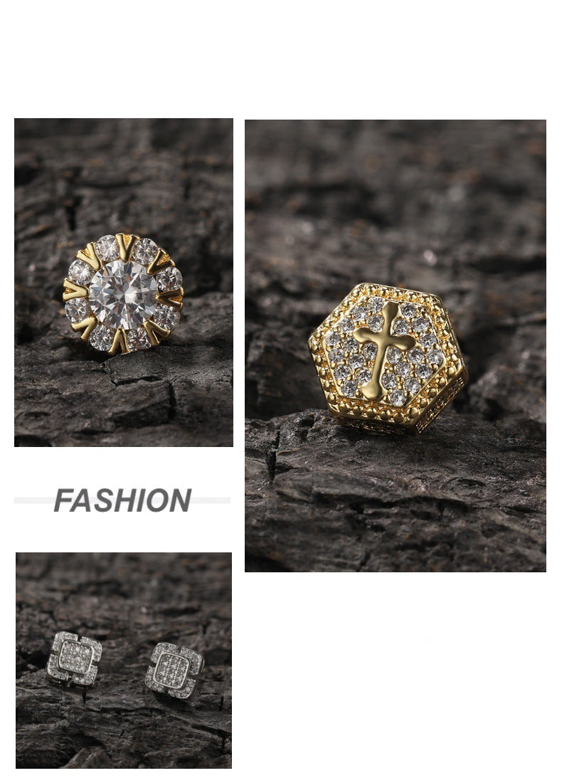 Square cross eight-star and eight-sword diamond Earrings