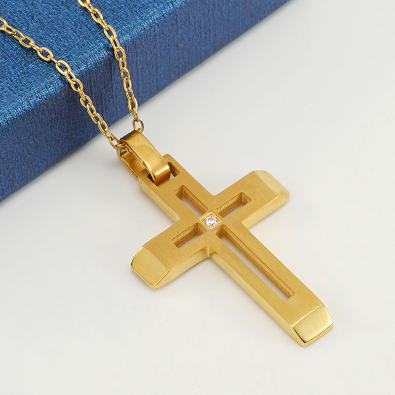 Fashionable and simple hollow diamond cross necklace