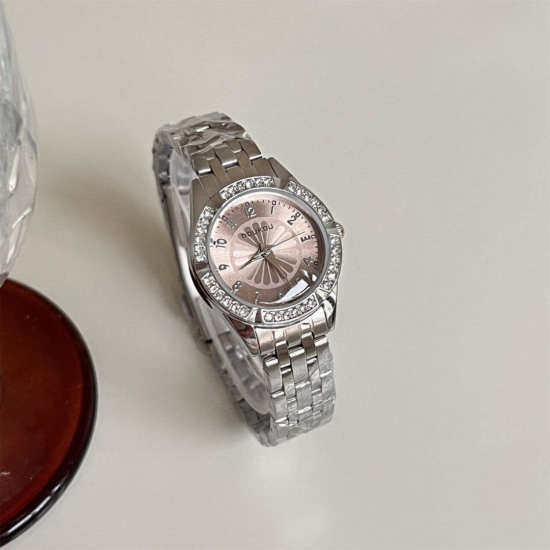 Exquisite Watch with Small Dial, Daisy Motif and Diamond Accents