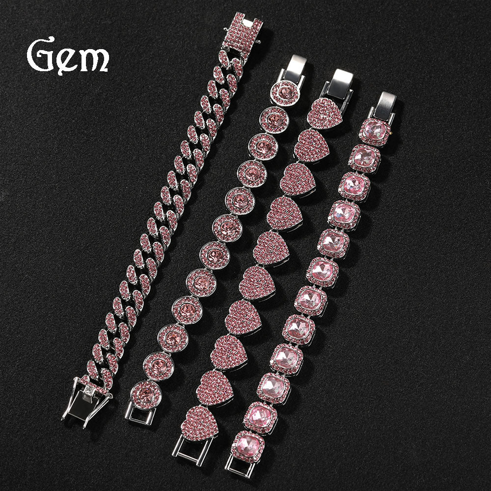Pink diamond alloy heart geometric versatile bracelet
