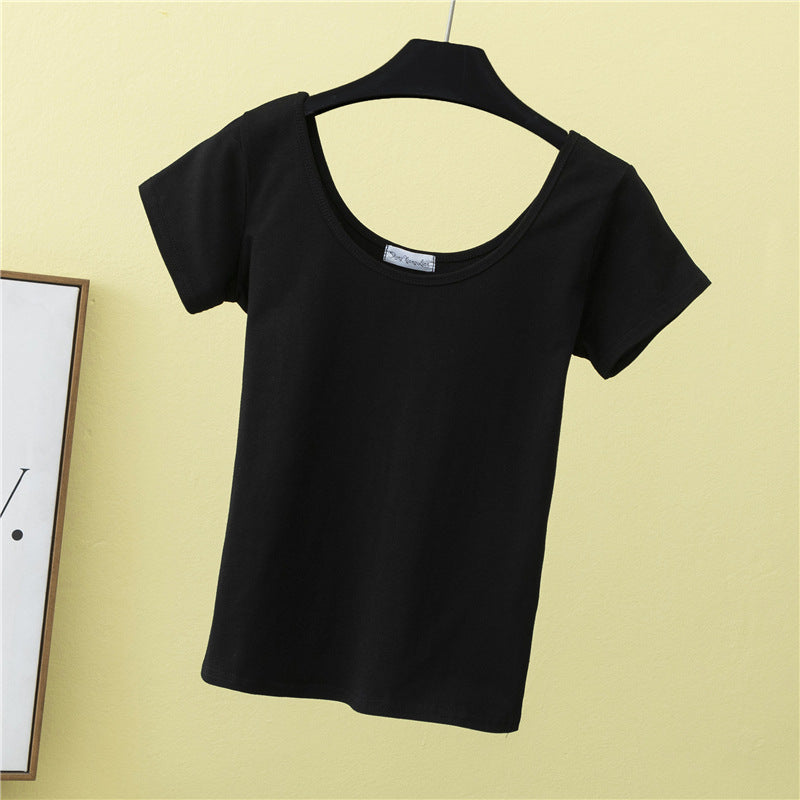 Summer slim fit large U-neck short-sleeved T-shirt