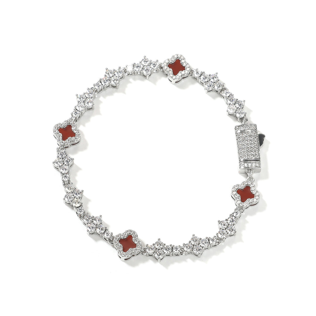 Four-Leaf Clover Airplane Charm Zirconia Tennis Chain Bracelet