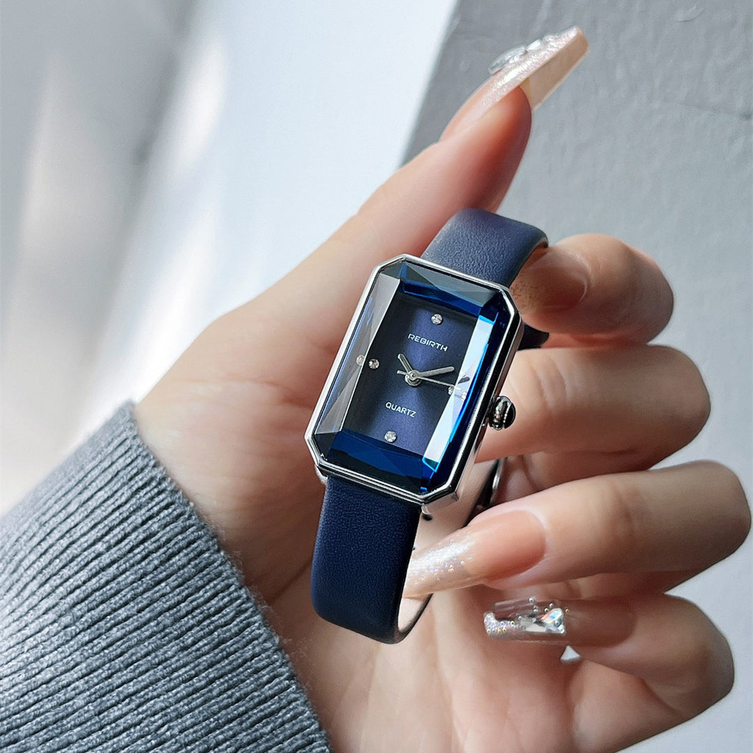 Rectangular Watch with Diamond Accents and Rhombus Dial