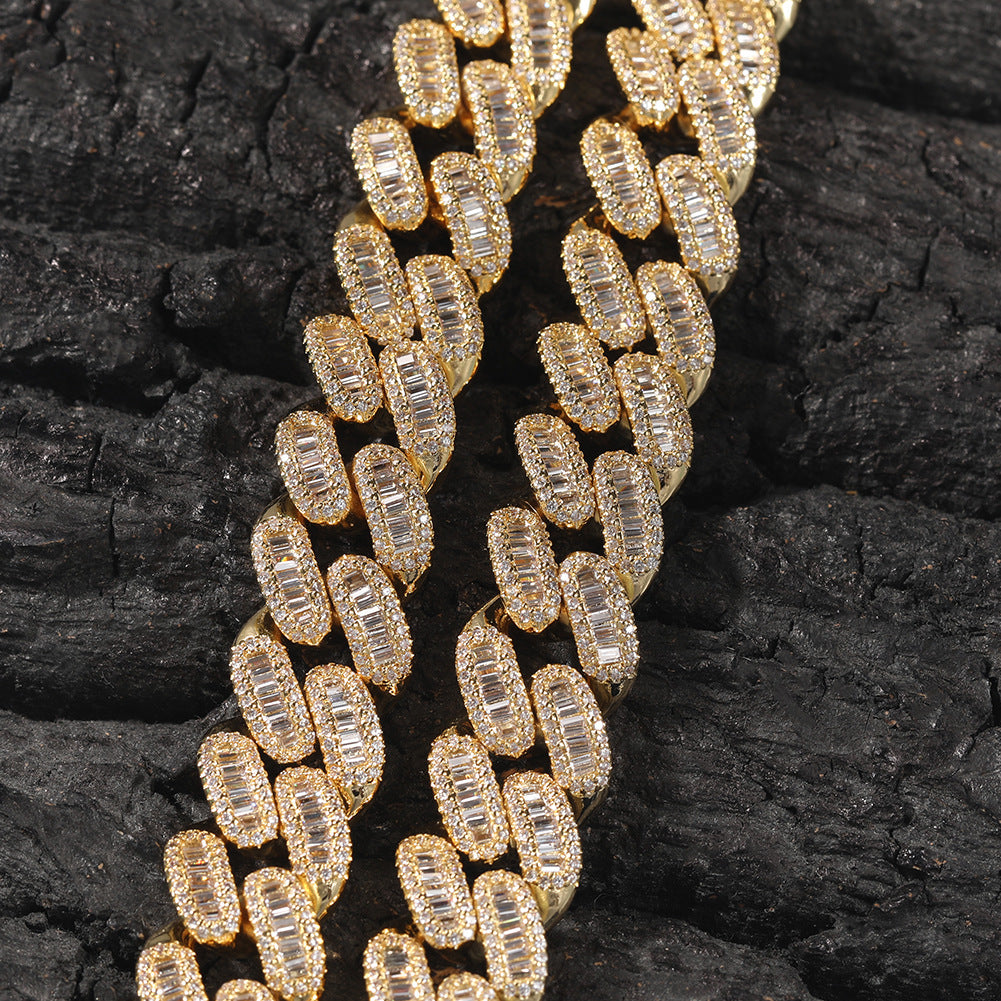 High-end copper with zircon inlay, 15mm Cuban chain