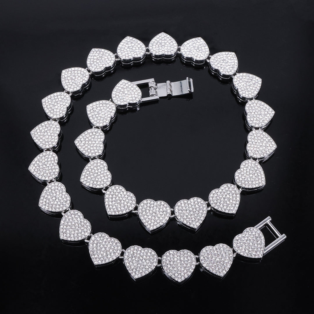 Full-Diamond Heart Alloy Necklace