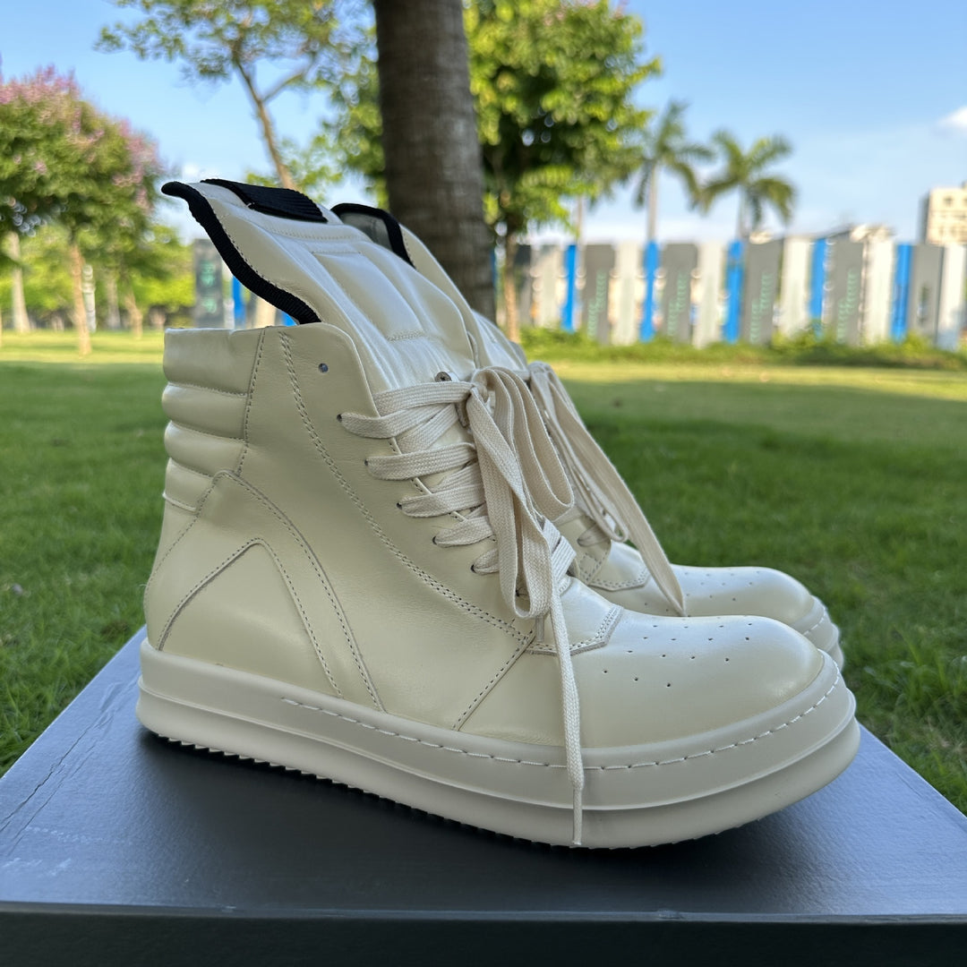 High-Top Sneakers Genuine Leather Thick-Soled Athletic Shoes