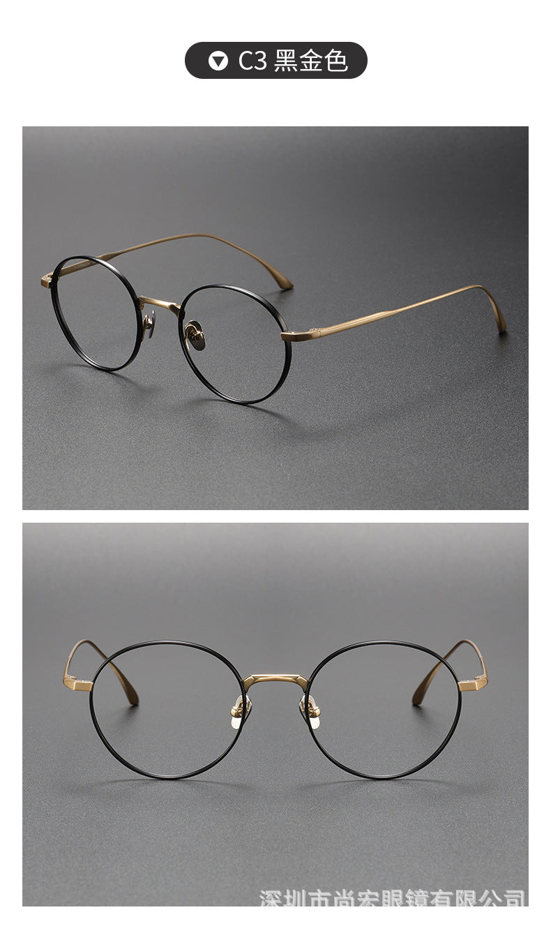 Pure titanium women's retro round handmade glasses frame