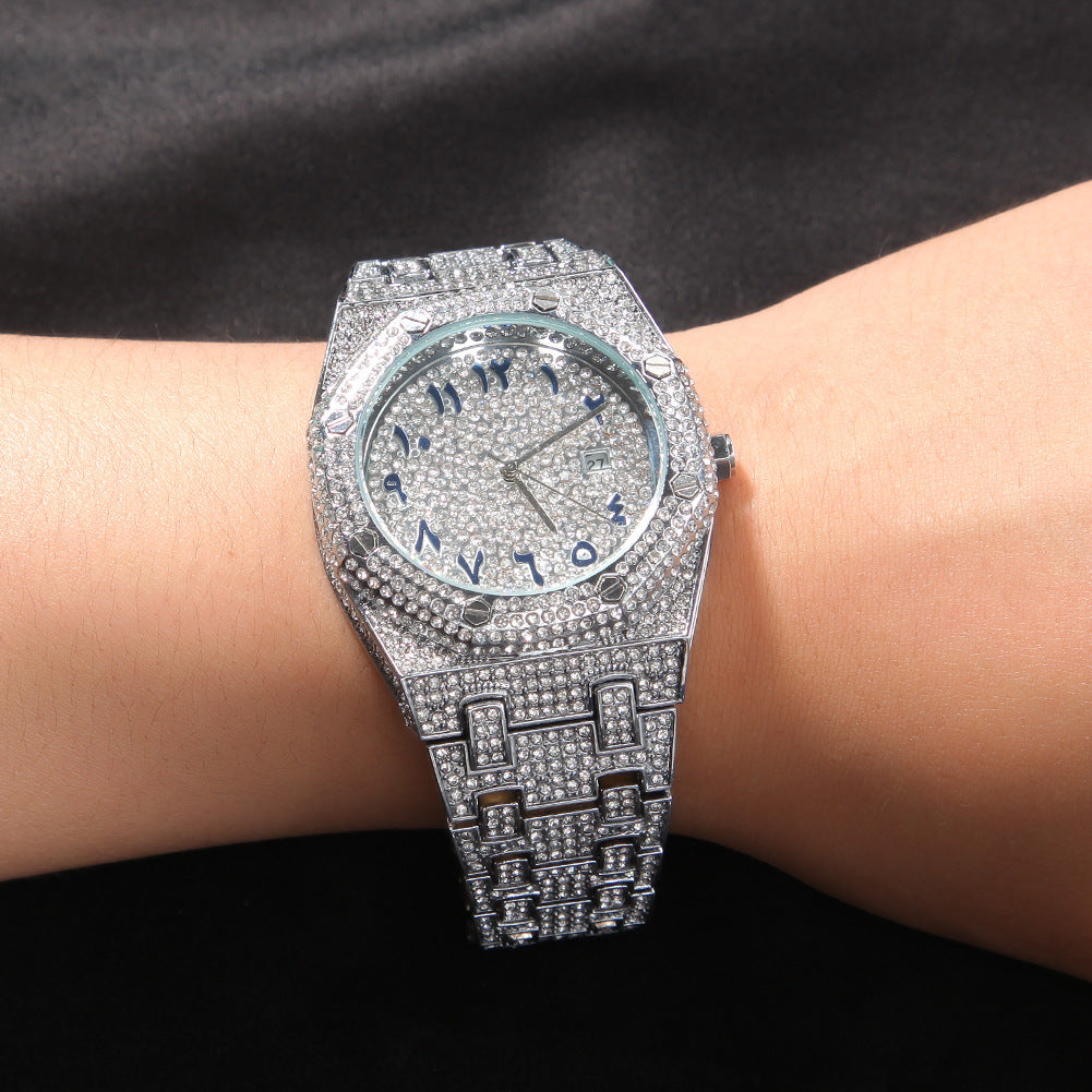 Full diamond Arabic dial hip-hop watch