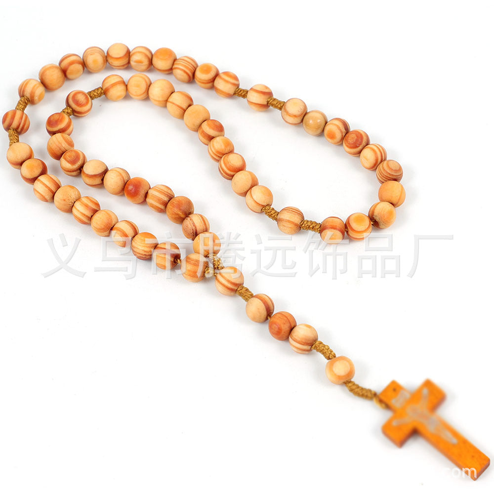 rosary necklace wooden beads cross necklace