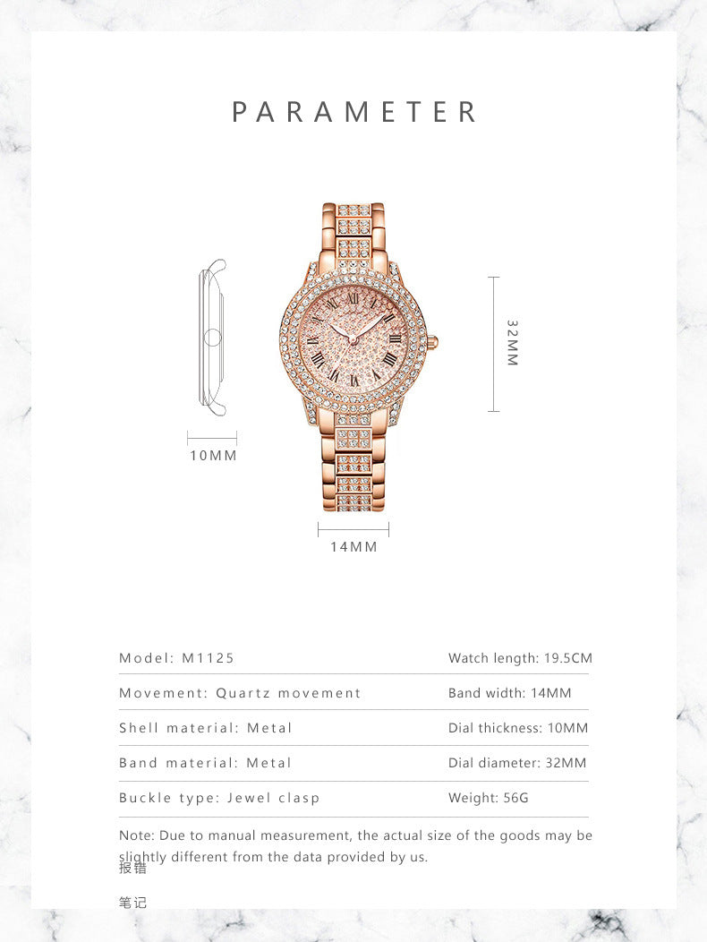 Women's Watch with Roman Numerals and Full Diamond Dial