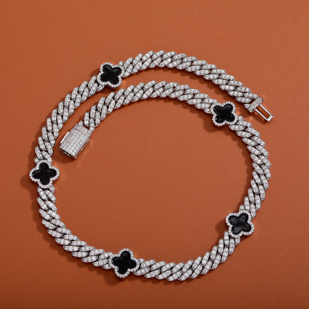 Hip-hop four-leaf clover zircon chain, tennis chain.
