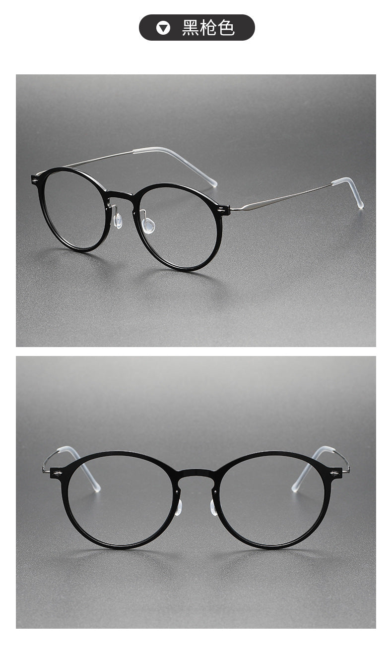 Clear Round Eyeglasses with Titanium Temples