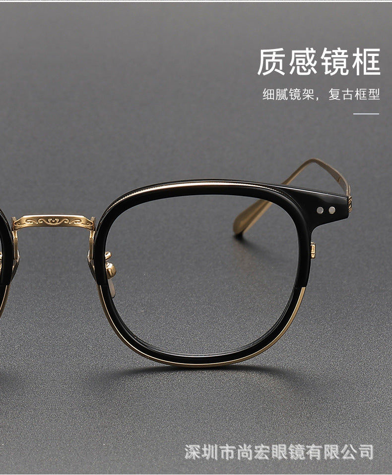 Retro and artistic carved pure titanium glasses for smaller faces
