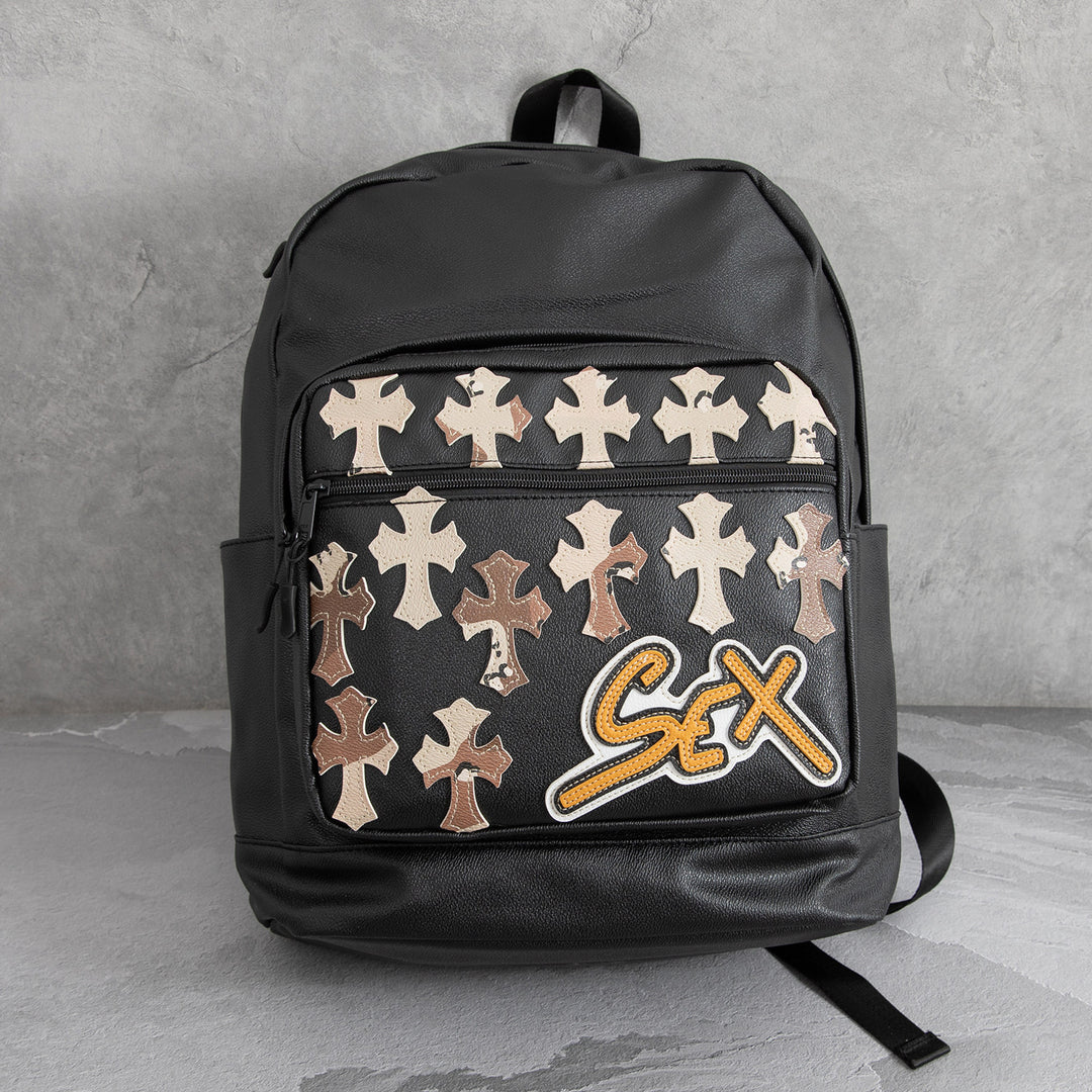 Chrome Hearts Cross PU Leather Student Backpack