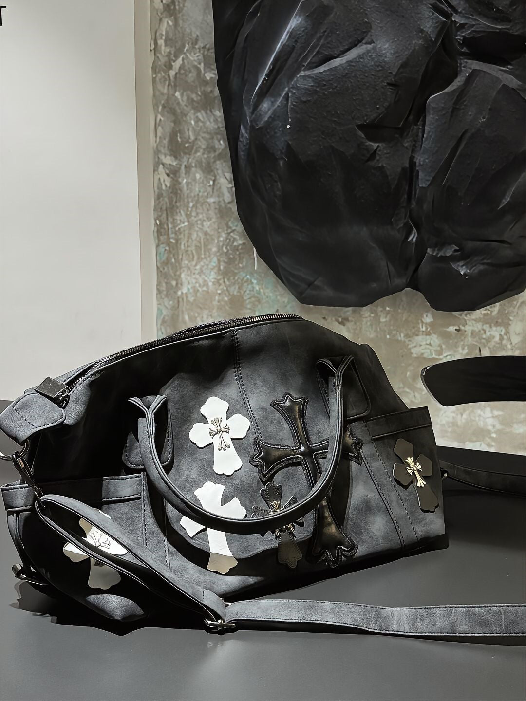 Chrome Hearts Black and White Patchwork Travel Bag