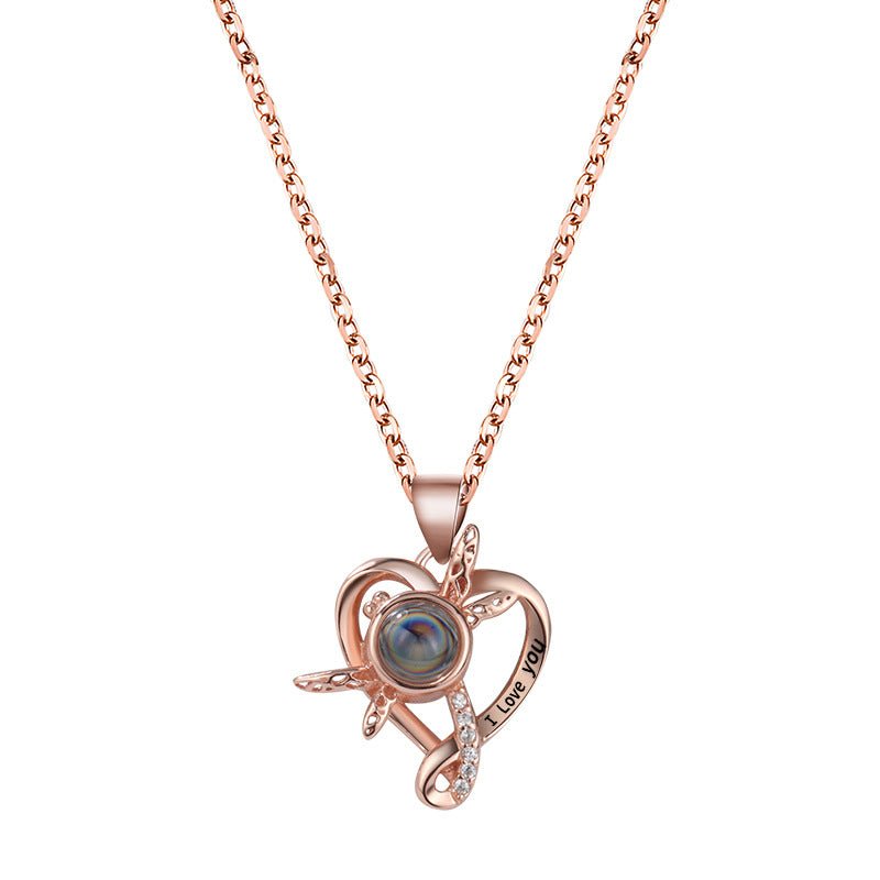 Dragonfly Love Heart Projection Necklace