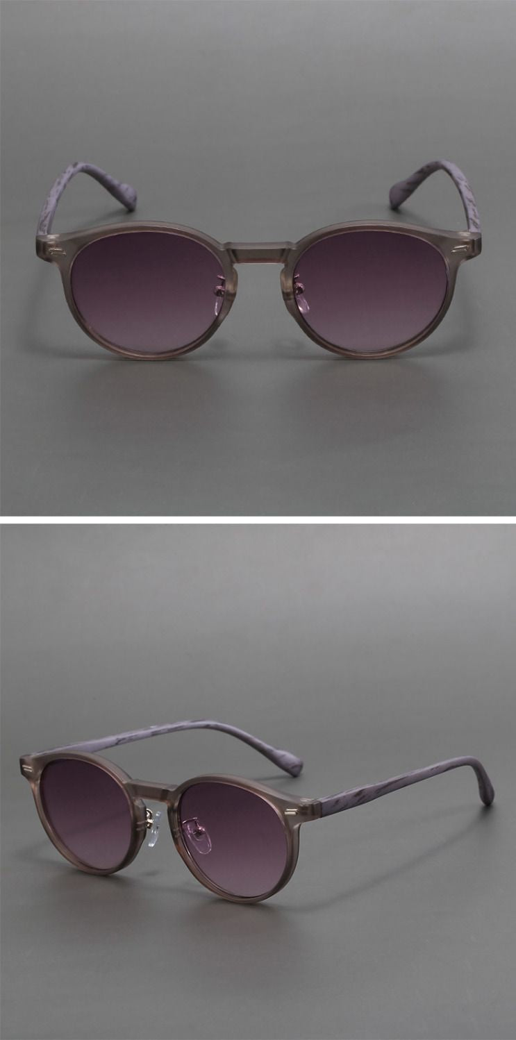Frosted round frame sunglasses with fake wood frames