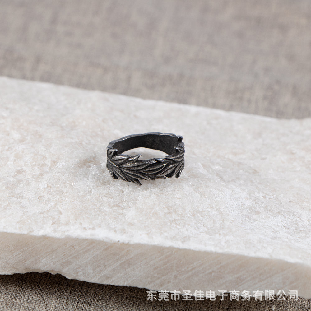 Vintage distressed botanical and wheat ear ring