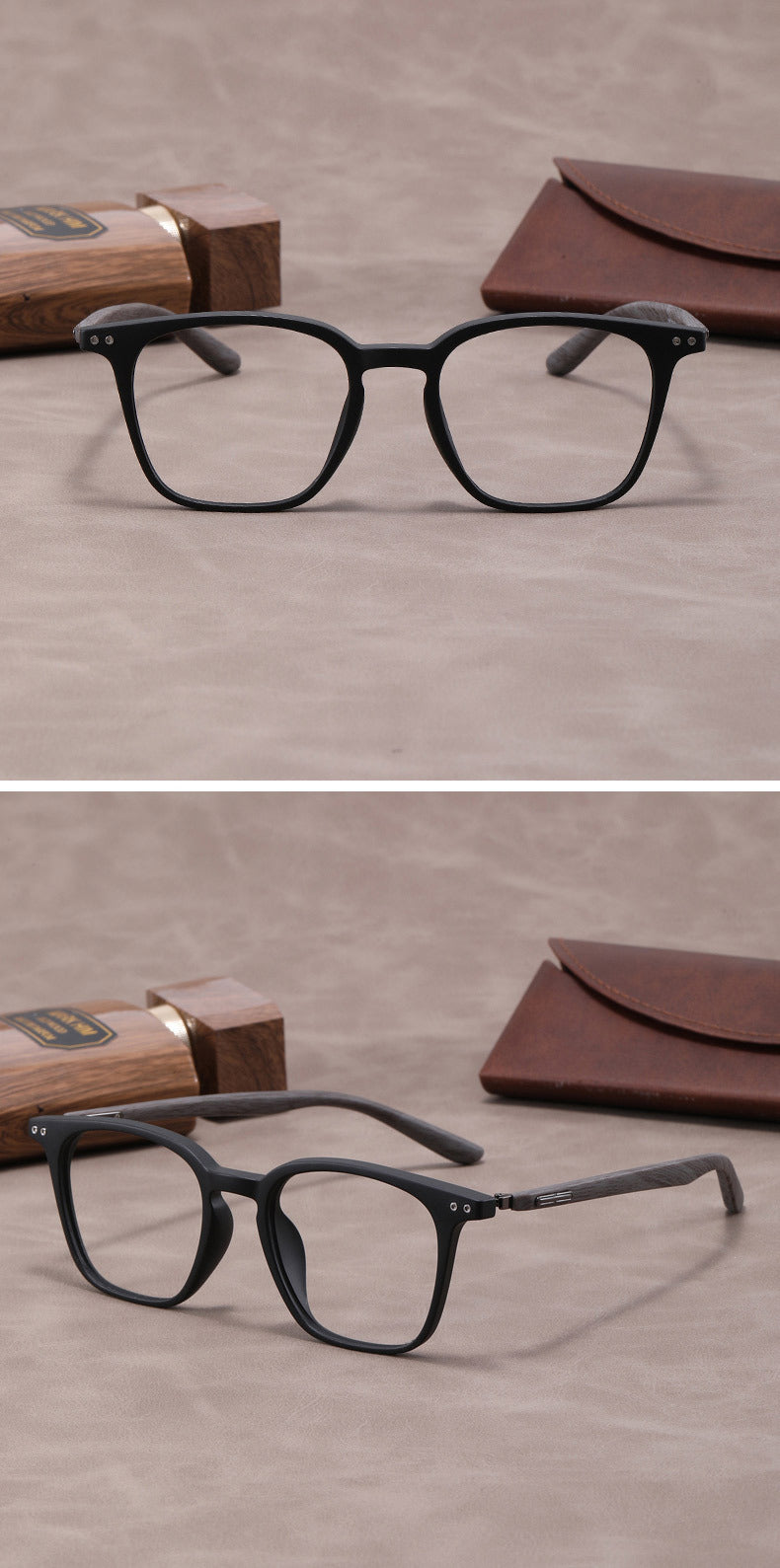 Lightweight, flexible wood grain temples eyeglass frames