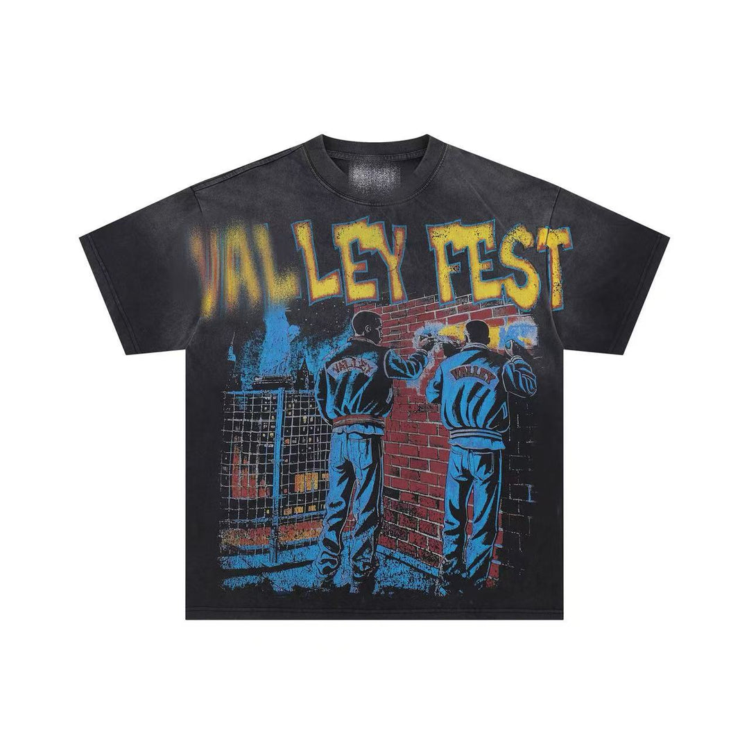 VAL Washed and Distressed Streetwear T-Shirt