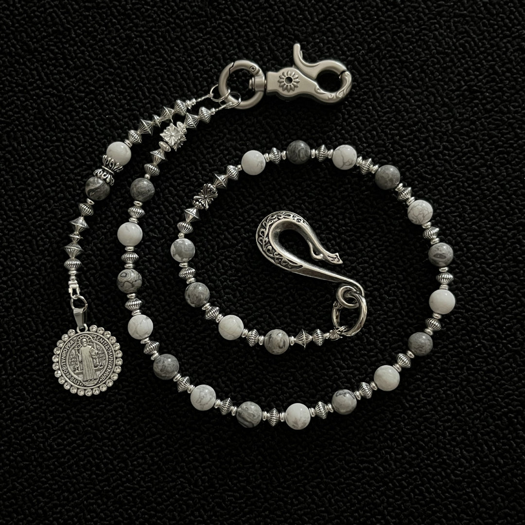 White and Grey Vintage Beaded Handmade Pants Chain