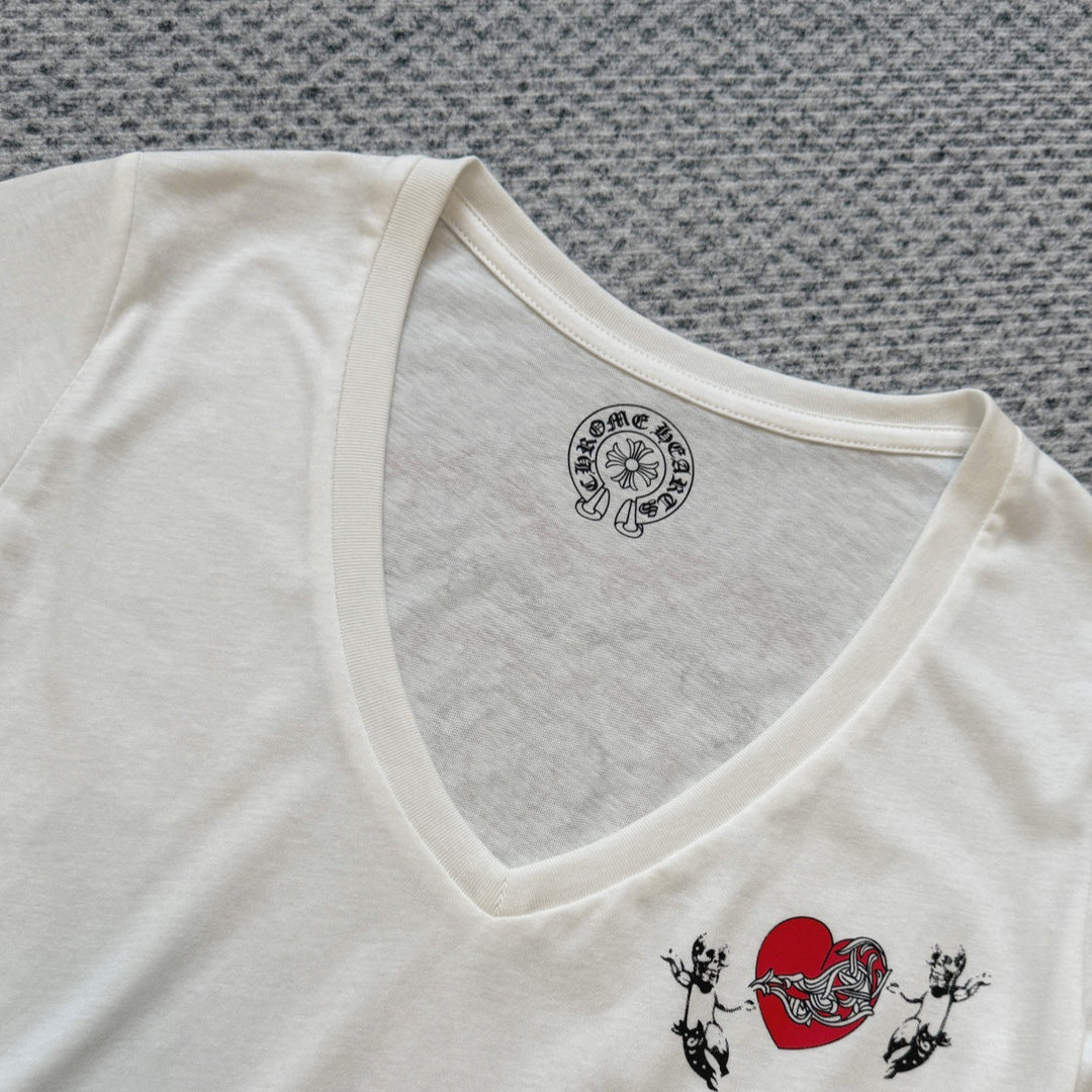chrome hearts second-hand heart V-neck T-shirt for women