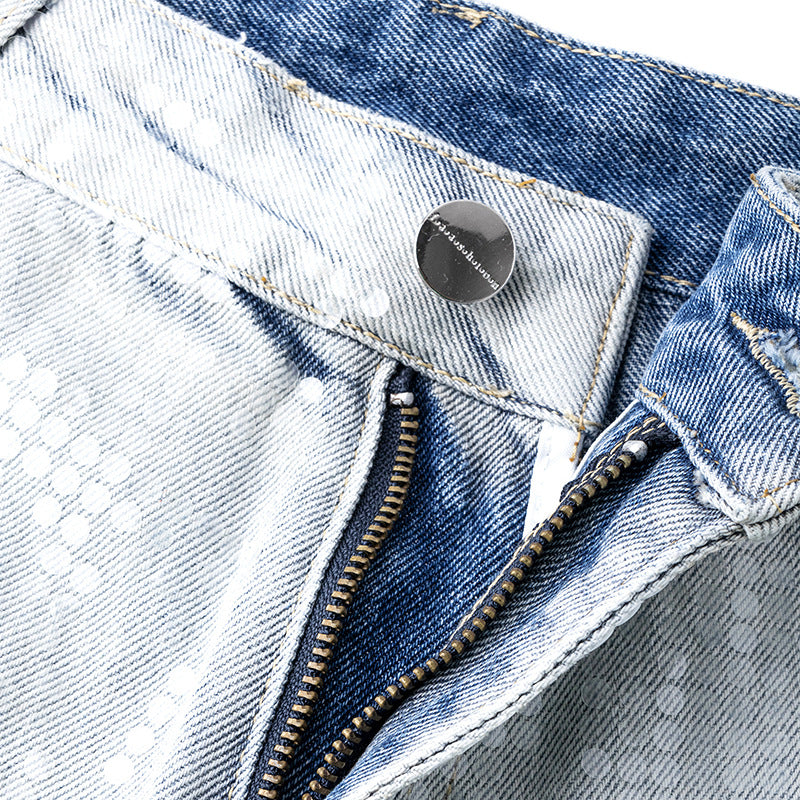 Rhinestone sequin gradient color wide-leg jeans