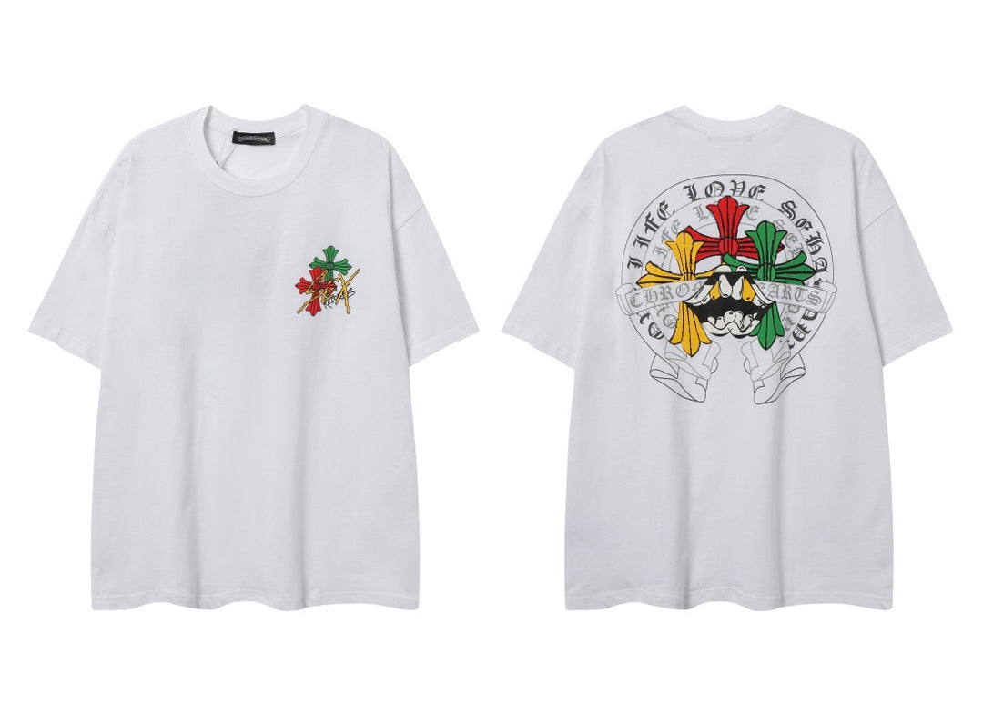 Chrome Heart horseshoe Sanskrit cross fluorescent wings T-shirt