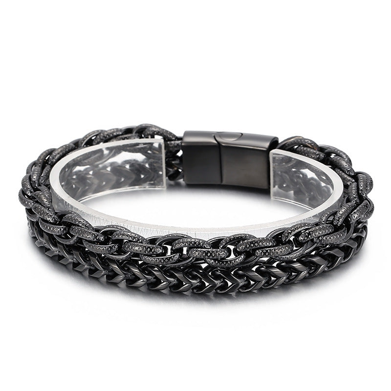 Punk Rock Minimalist Fashion Stainless Steel Double-Layer Bracelet