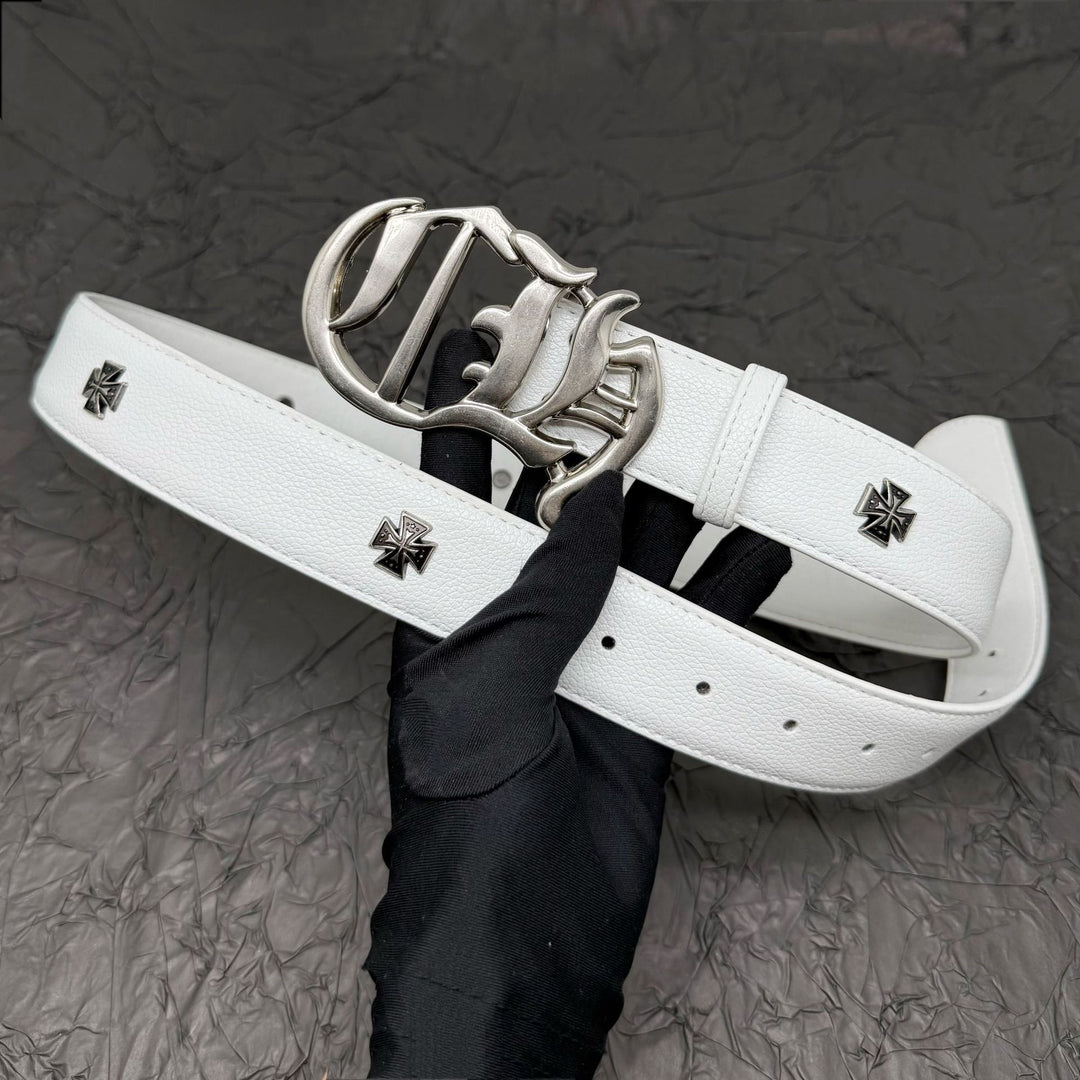 Chrome Hearts Belt with Cross Rivets and Tongue Buckle