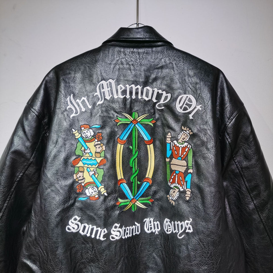 Biker Leather Jacket featuring King and Queen of Spades Motifs