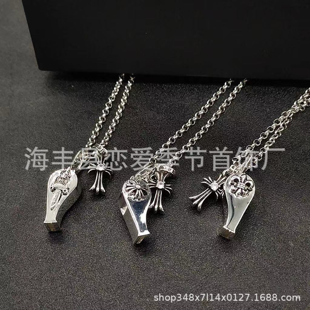 chrome hearts vintage old cross flower whistle holy sword pendant