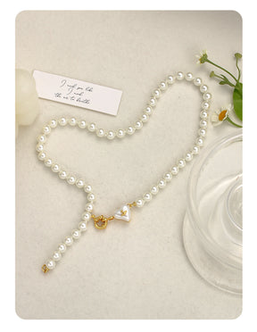 Women's retro heart pearl necklace clavicle chain