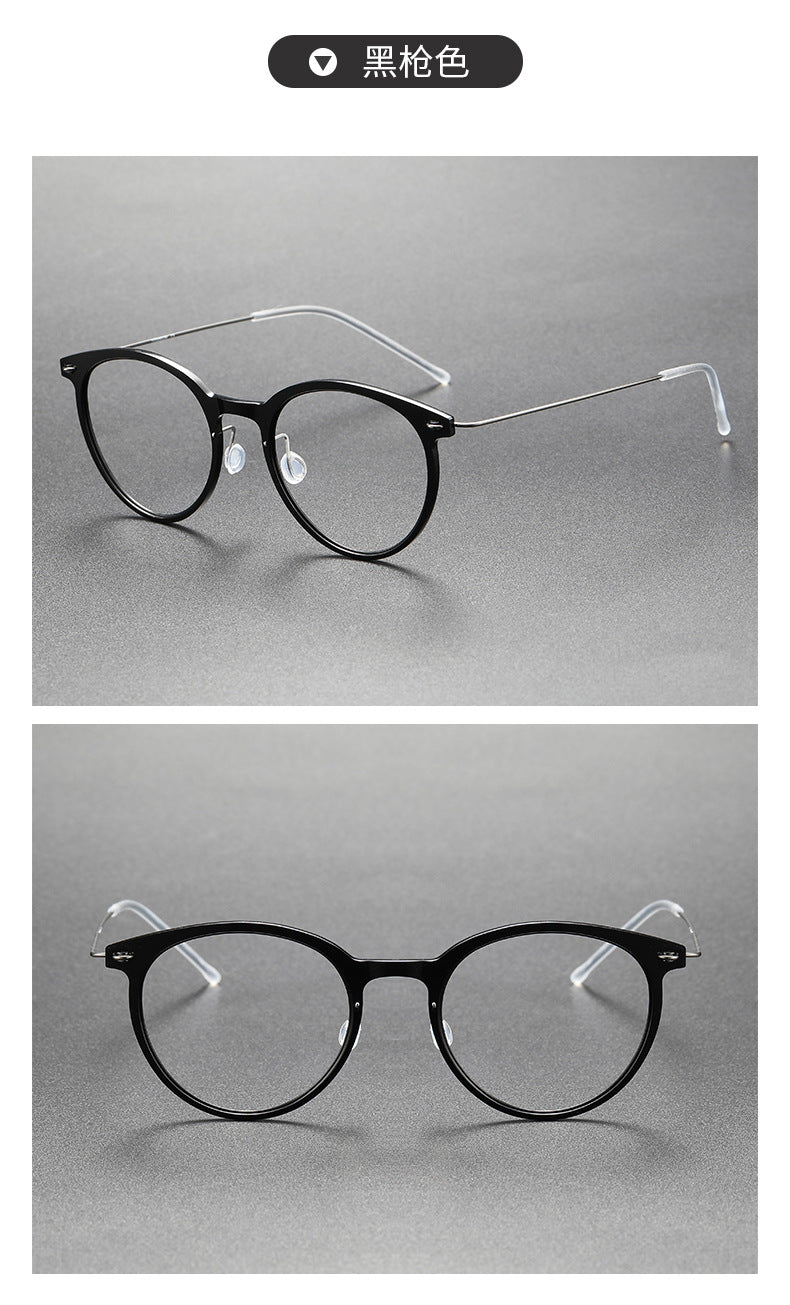Black Round Eyeglasses Timeless Acetate & Gold Titanium Design
