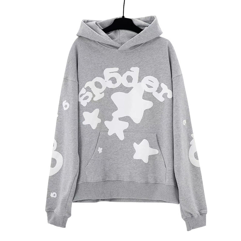 Sp5der fleece-lined hoodie with spiderweb print.