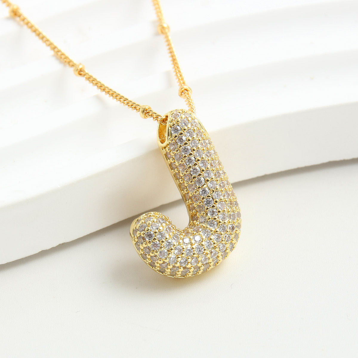 Bubble Initial Necklace 14k Gold Plated Cubic Zirconia