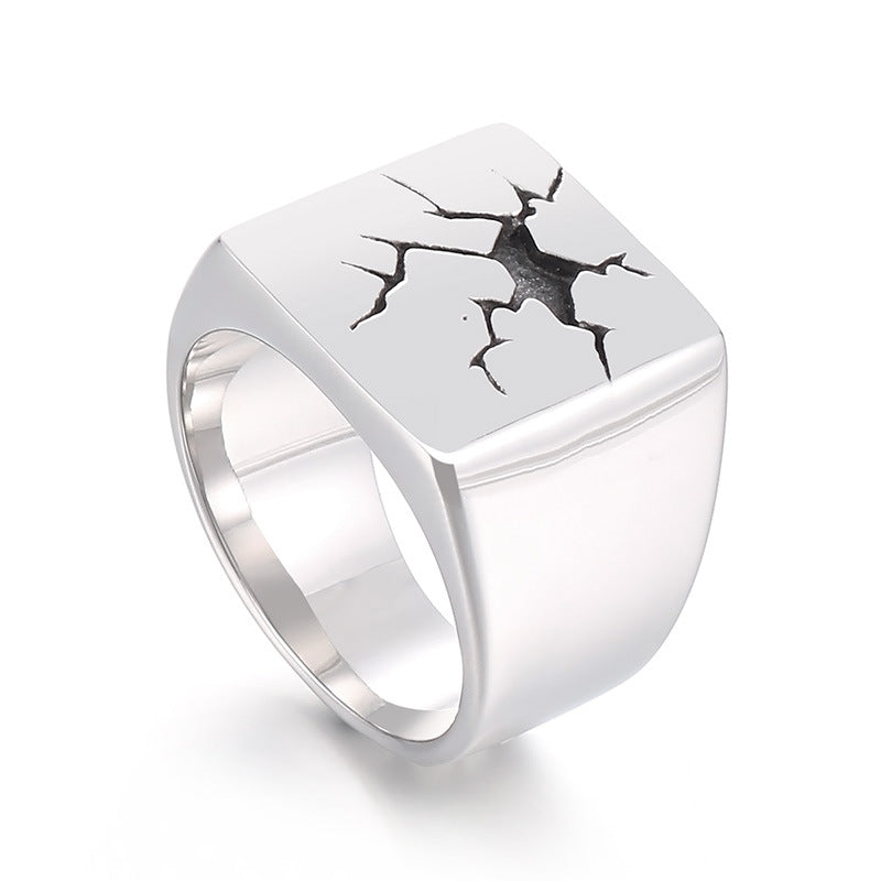 Crackled design round stainless steel wide face thumb ring