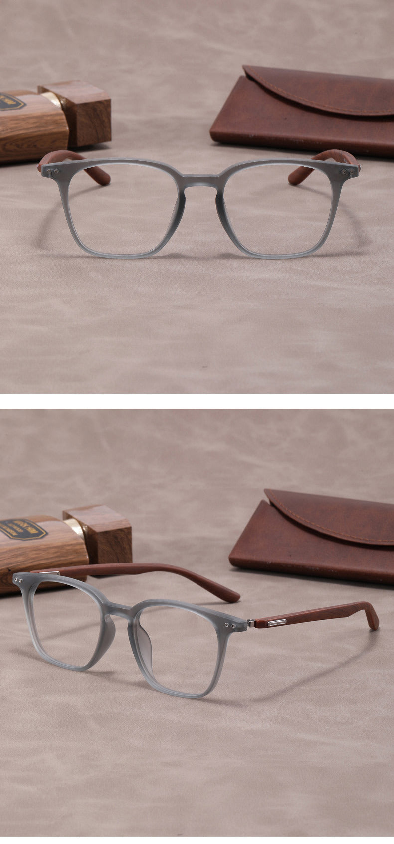 Lightweight, flexible wood grain temples eyeglass frames