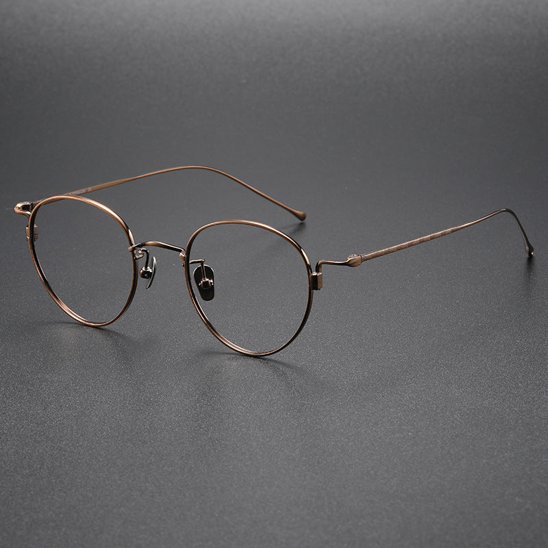 Oval pure titanium retro eyeglass frames