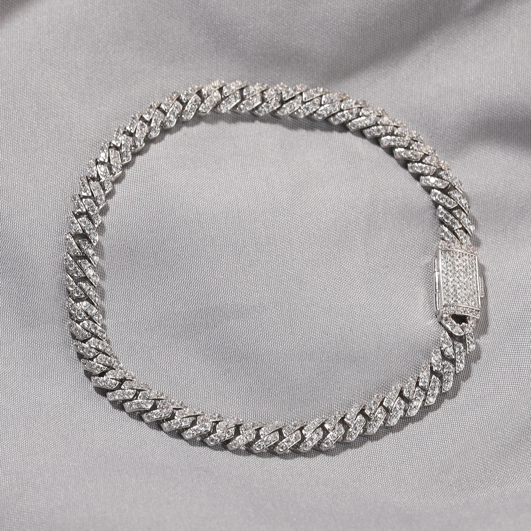 6mm Rhombus-Link Cuban Bracelet with Diamond Accents