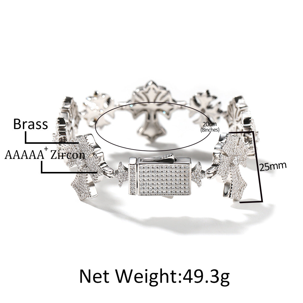 Hip-Hop Snowflake & Cross Bracelet with Rhinestone Accents