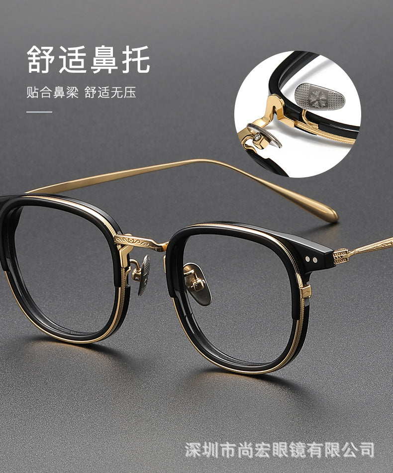 Retro and artistic carved pure titanium glasses for smaller faces