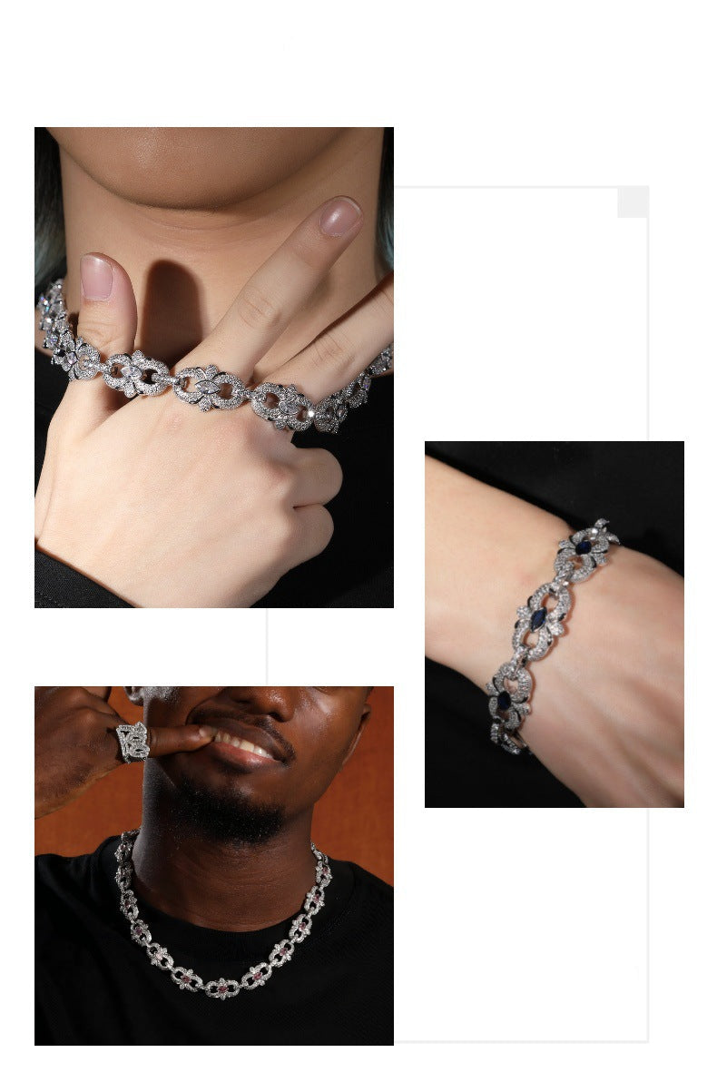 HIPHOP 16mm Horseshoe Flower Necklace with Diamond Accents