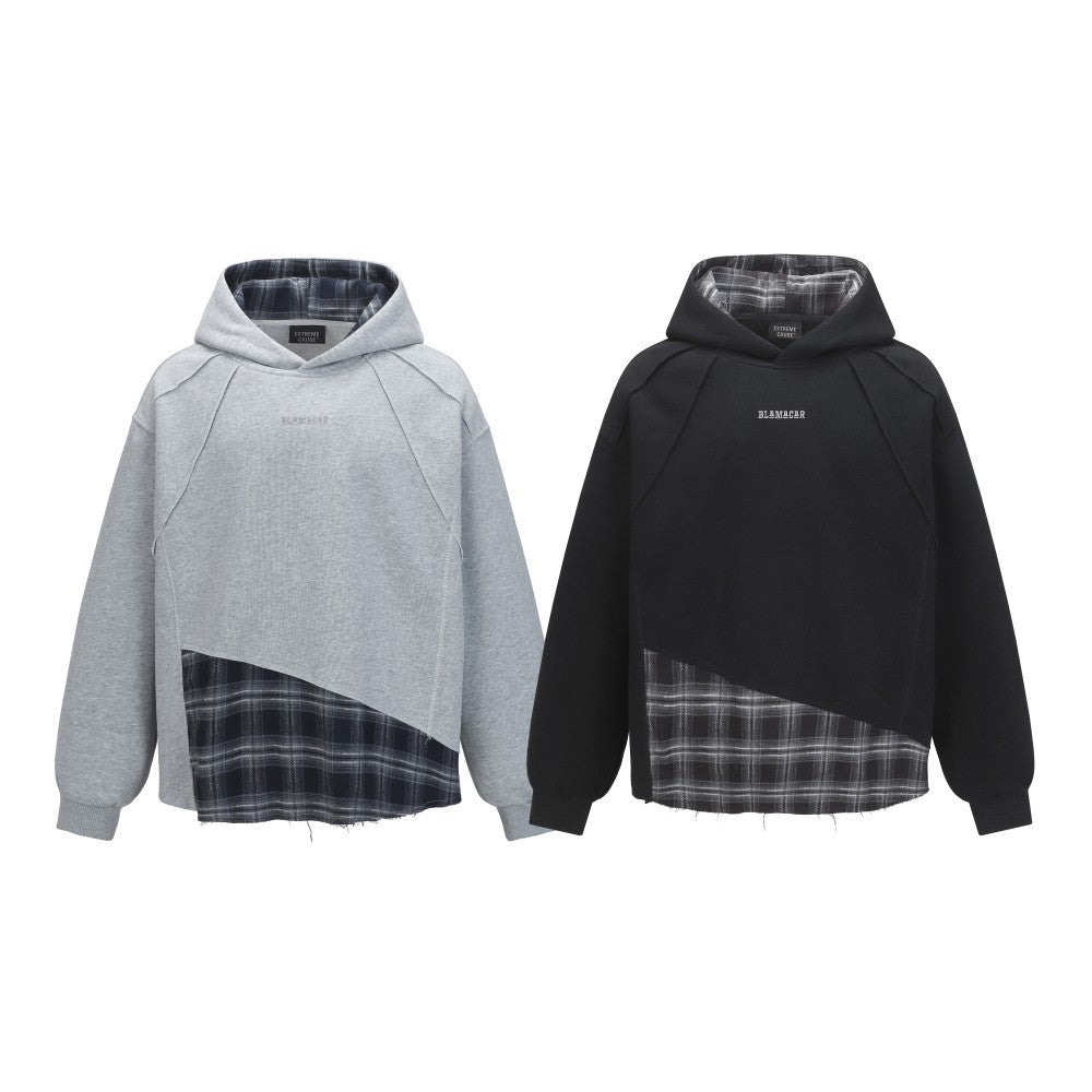 Faux Two-Piece Plaid Hooded Sweatshirt