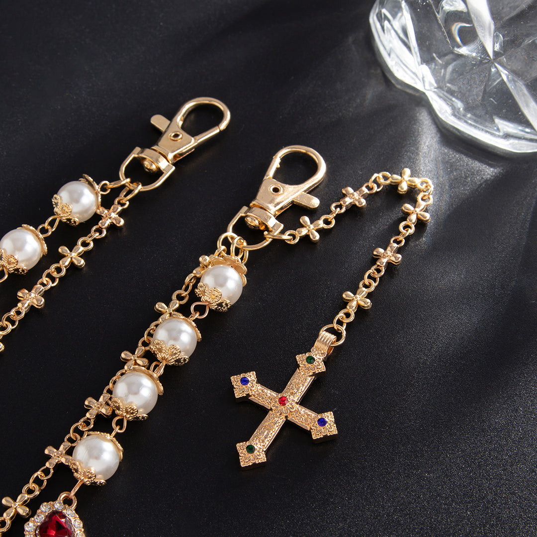 Pearl, Multi-Gemstone, Cross & Floral Pant Chain