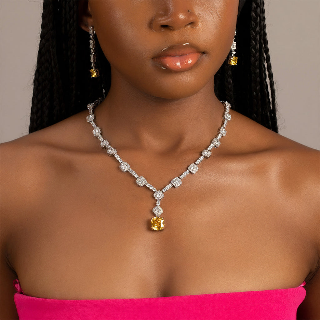 Copper-Set Zircon & Citrine Necklace and Earring Set