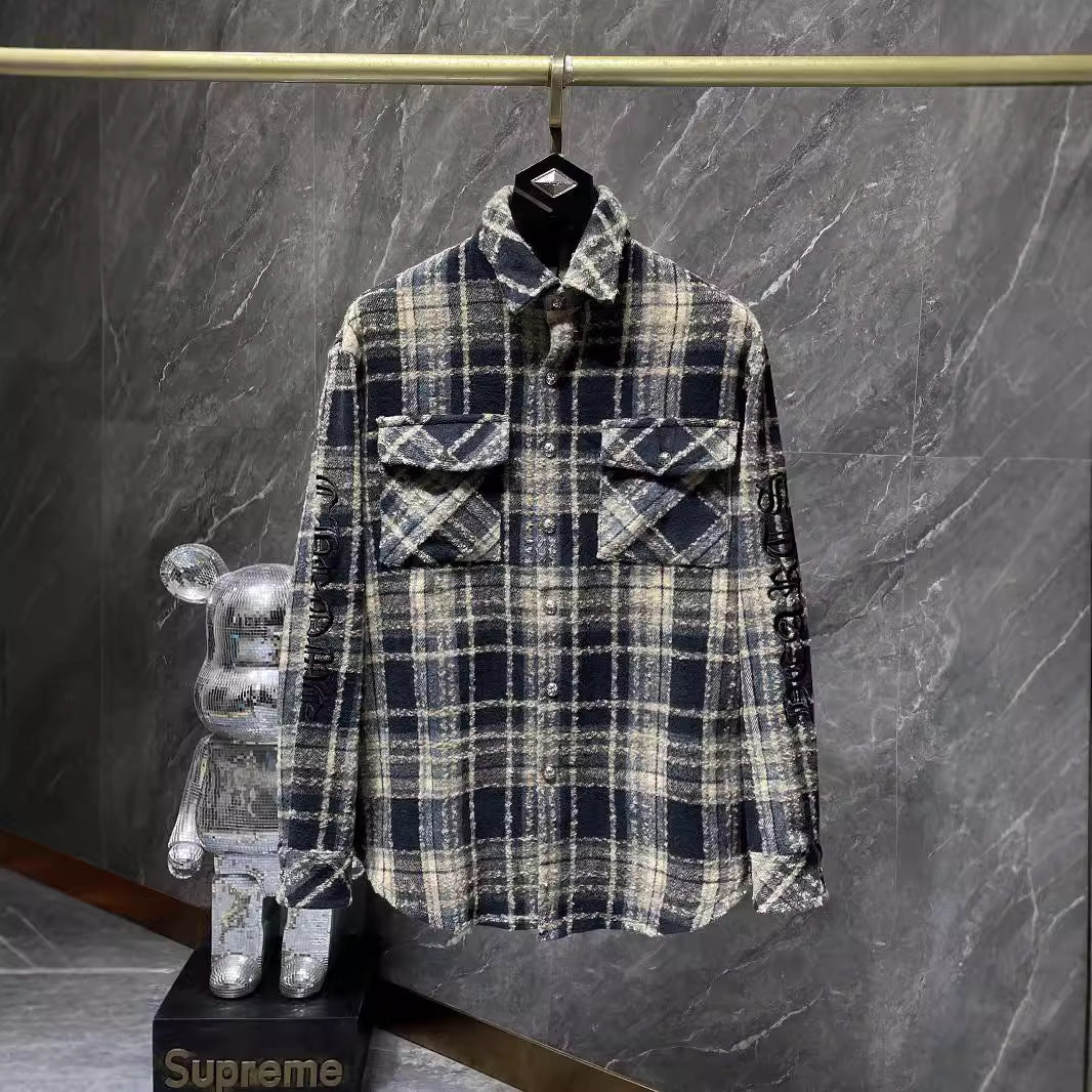 Chrome Hearts Plaid Shirt with Embroidered Sanskrit Applique Cross