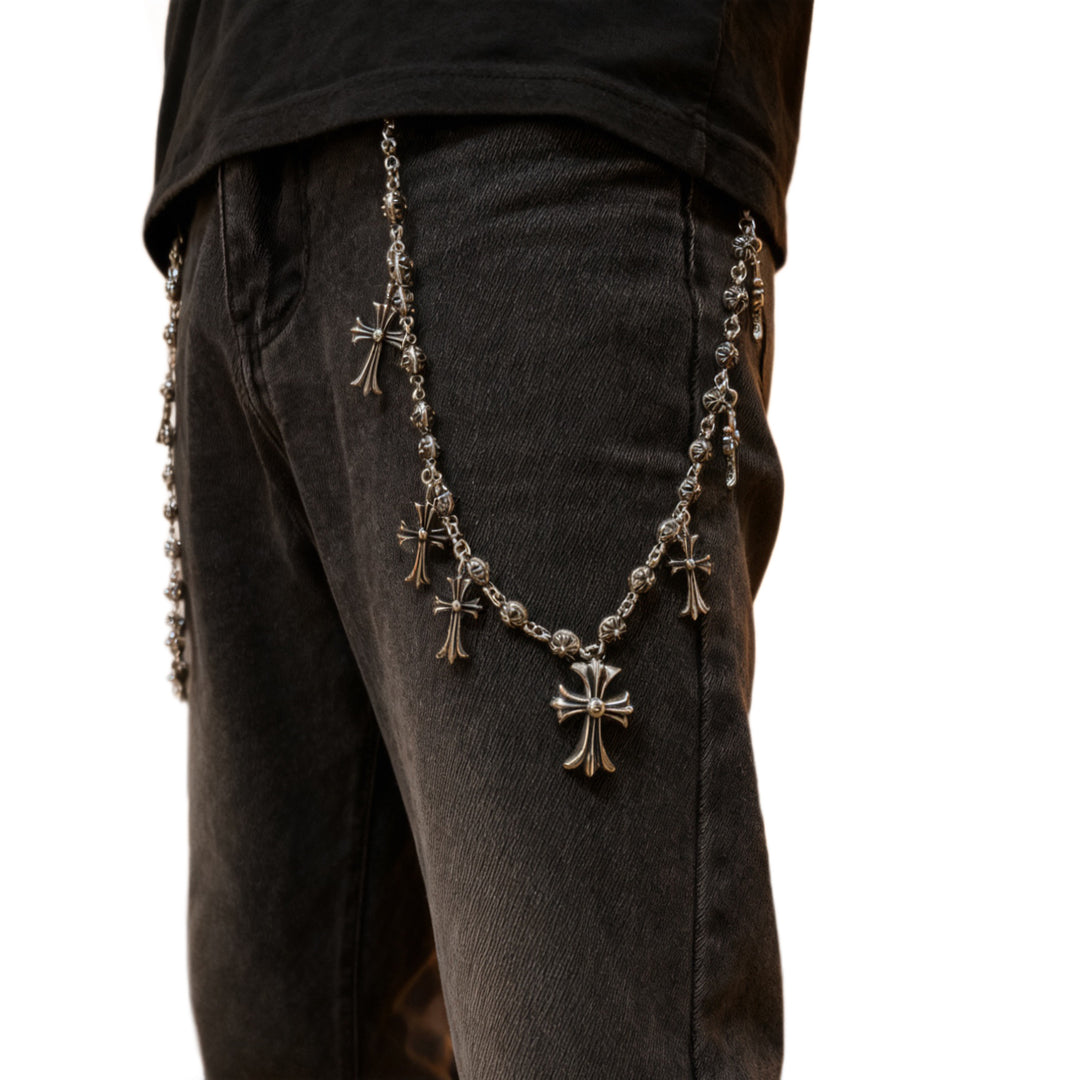 Chrome Hearts double lobster clasp cross pants chain