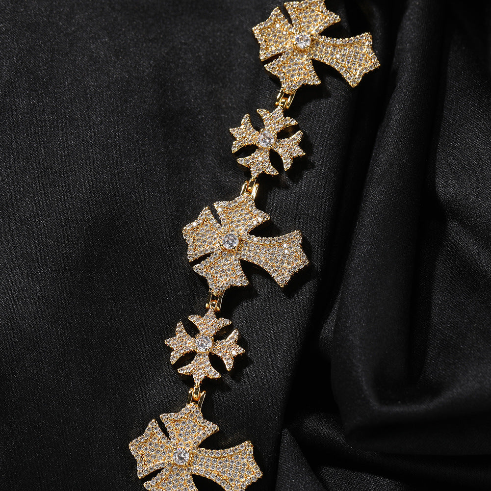 Hip-Hop Snowflake & Cross Bracelet with Rhinestone Accents