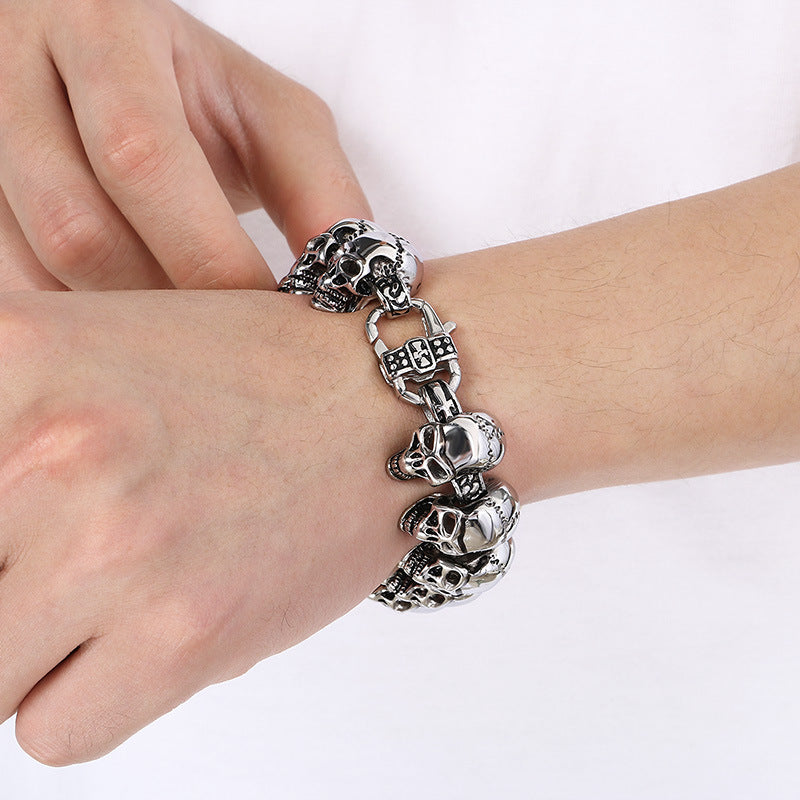 Hip-hop skull men's titanium steel bracelet